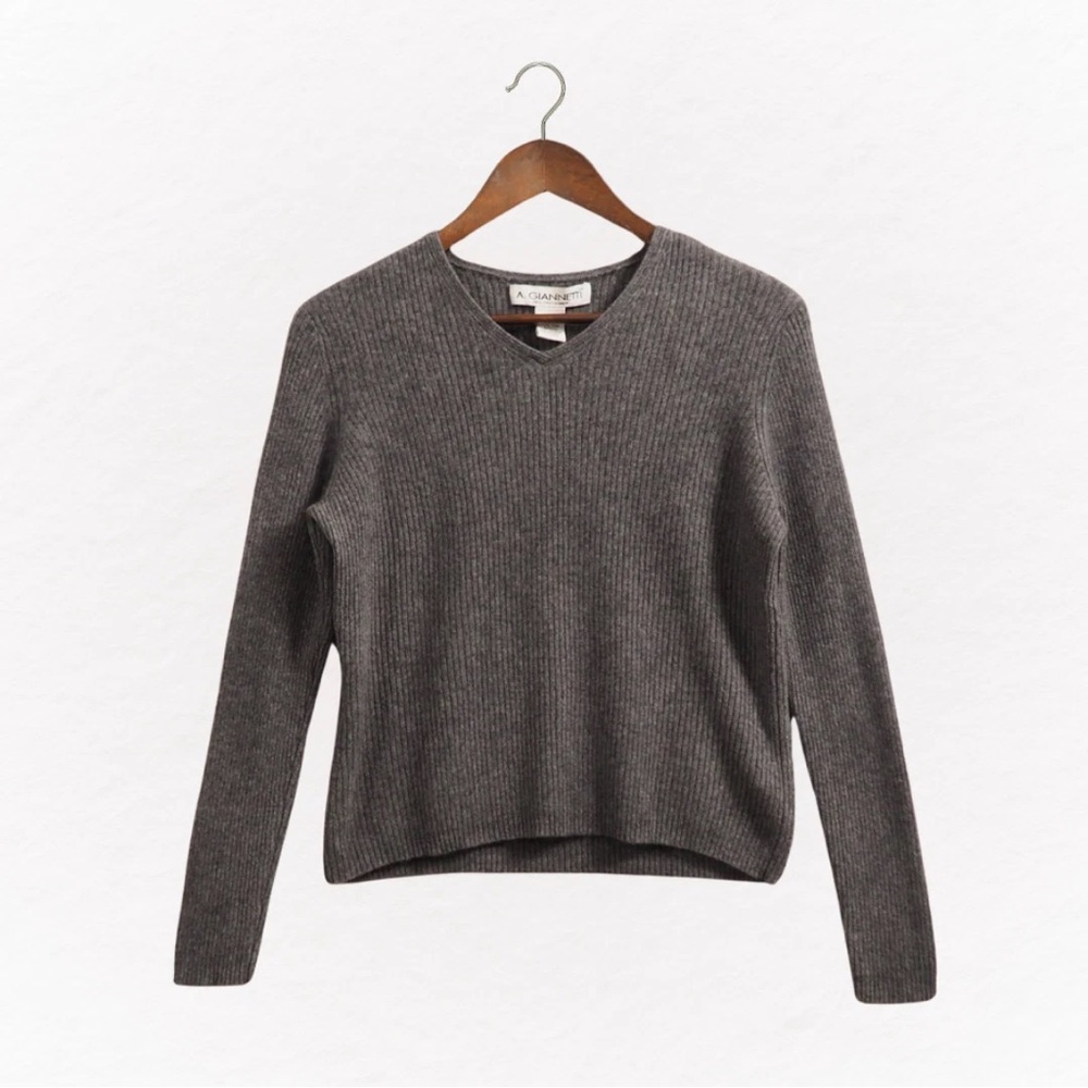 A. Giannetti 100% Cashmere Charcoal V-Neck Sweater